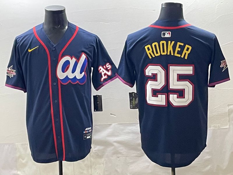Men 2025 Oakland Athletics 25 Rooker Drak Blue All star Nike MLB Jersey style 01
